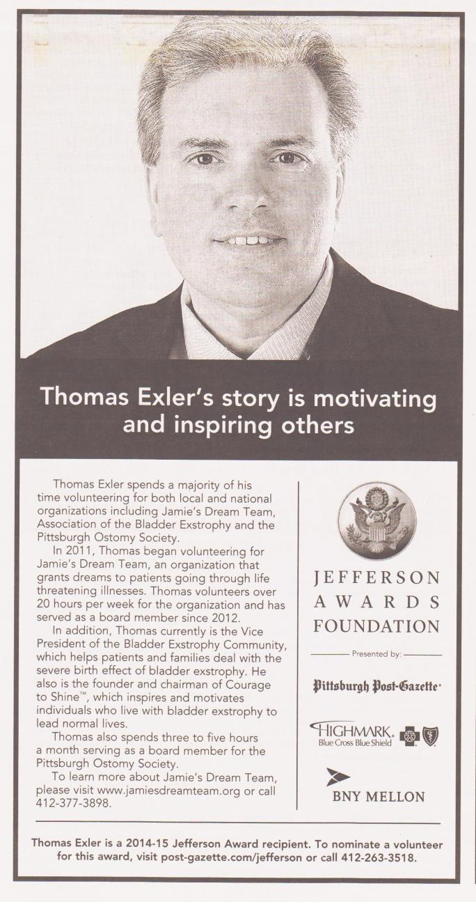 Jefferson Award - Pittsburgh Post-Gazzet - Feb 27 2015